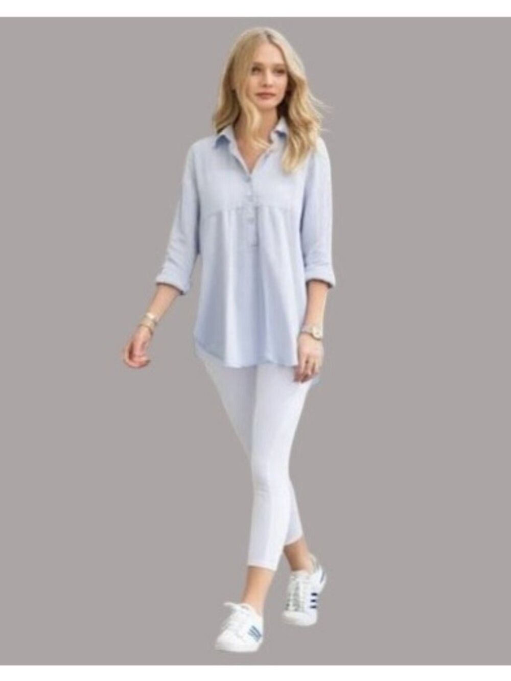 Sigrid Olsen Light Blue Lagenlook Oversized Linen Preppy Tunic Blouse S